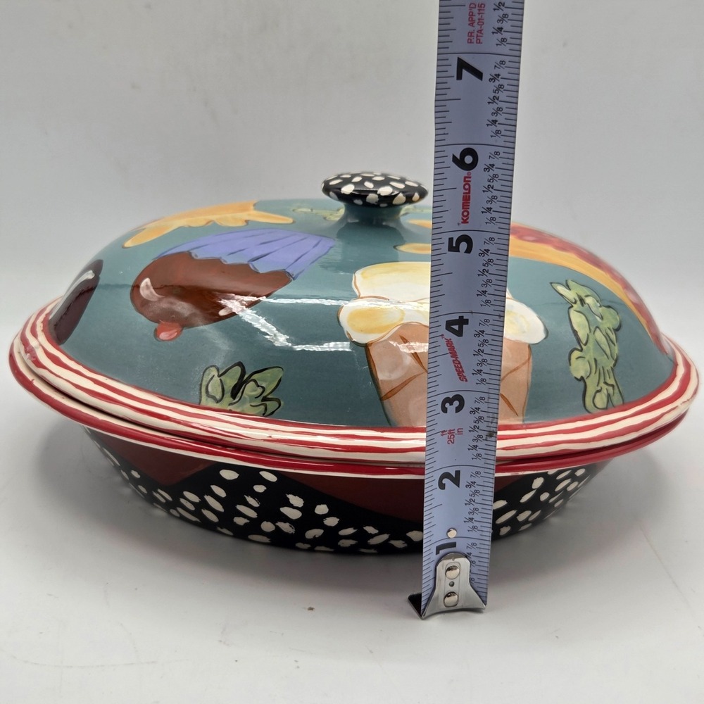 Droll Designs Hand Painted Covered Casserole Dish Desserts Pattern Cottage Core